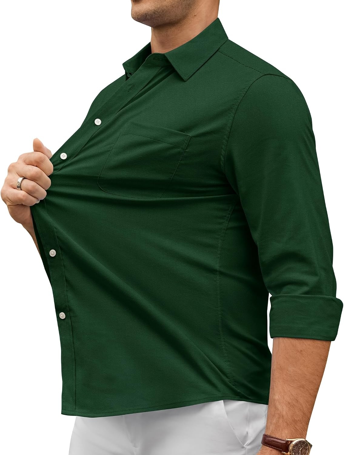 image:imageAlimens amp Gentle Stretch Mens Oxford Shirt Long Sleeve Dress Shirt Casual Work Business Button Down Shirts with PocketDark Green