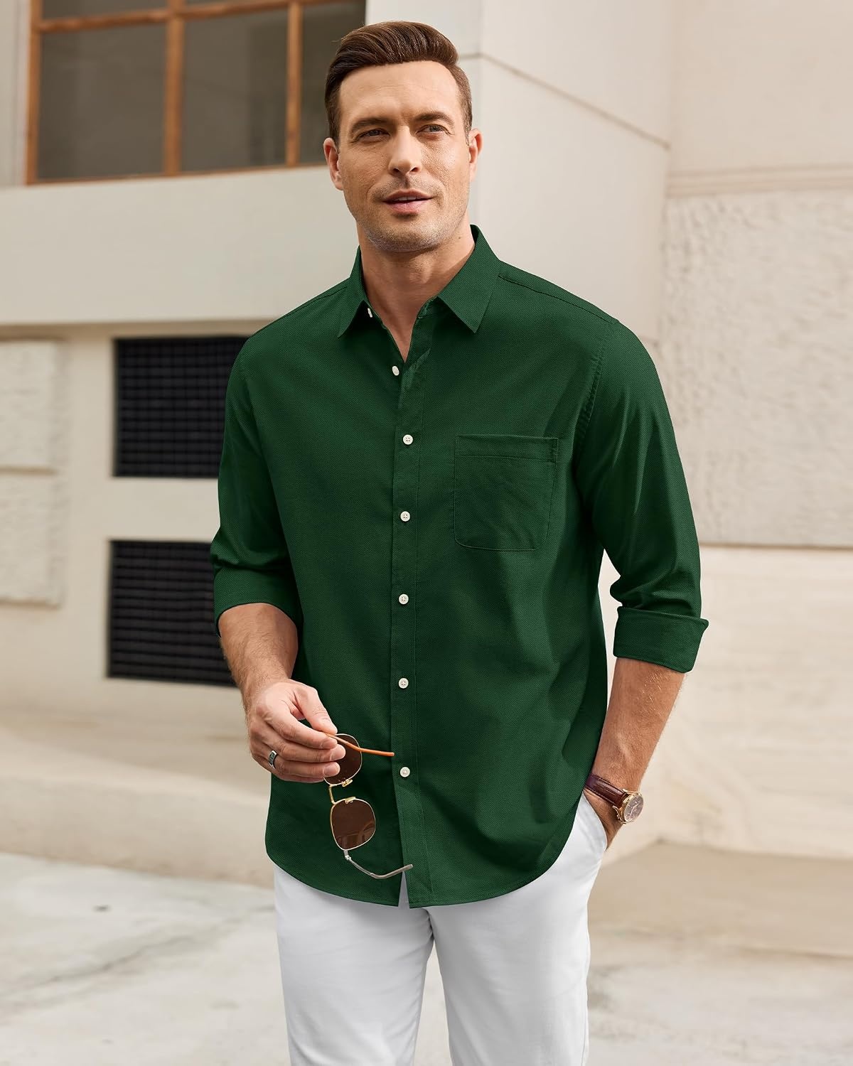 image:imageAlimens amp Gentle Stretch Mens Oxford Shirt Long Sleeve Dress Shirt Casual Work Business Button Down Shirts with PocketDark Green