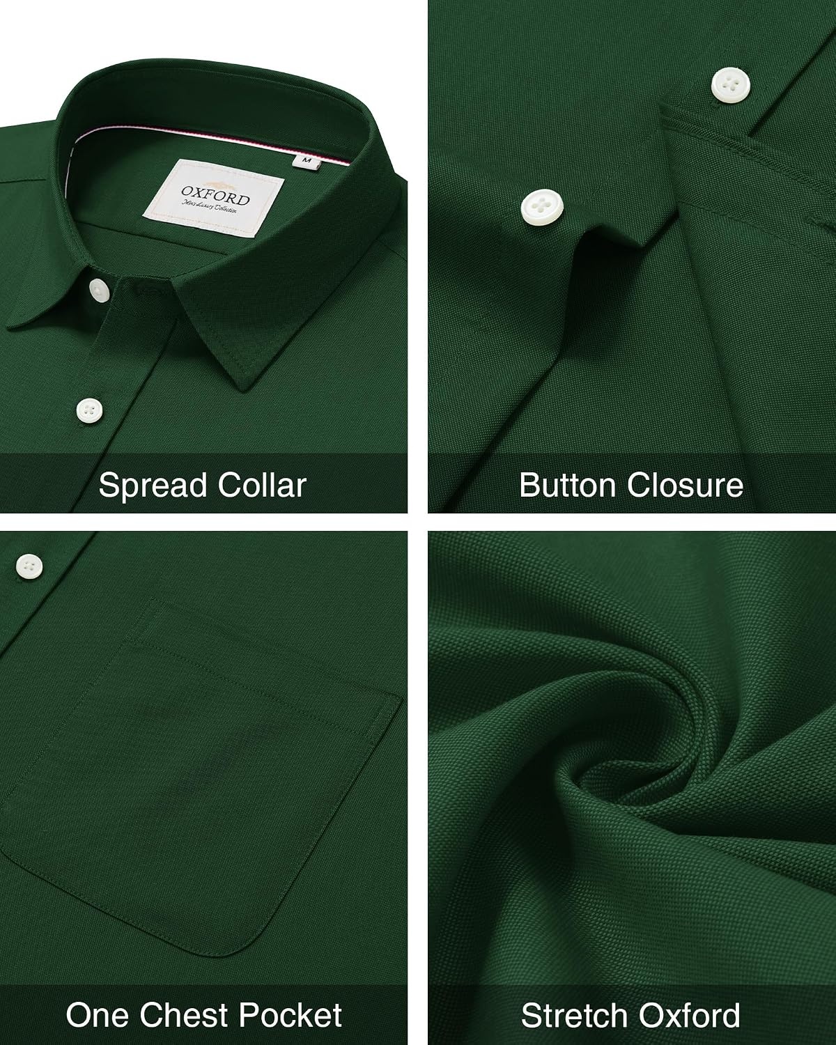 image:imageAlimens amp Gentle Stretch Mens Oxford Shirt Long Sleeve Dress Shirt Casual Work Business Button Down Shirts with PocketDark Green