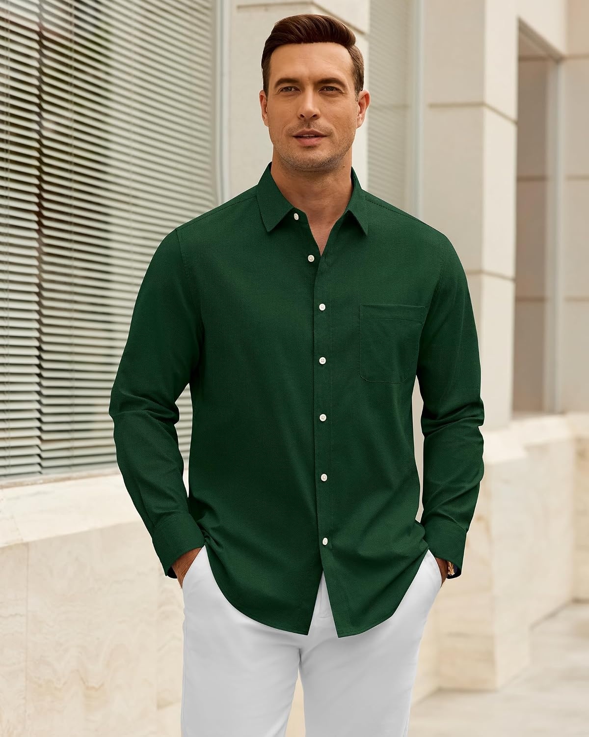 image:imageAlimens amp Gentle Stretch Mens Oxford Shirt Long Sleeve Dress Shirt Casual Work Business Button Down Shirts with PocketDark Green