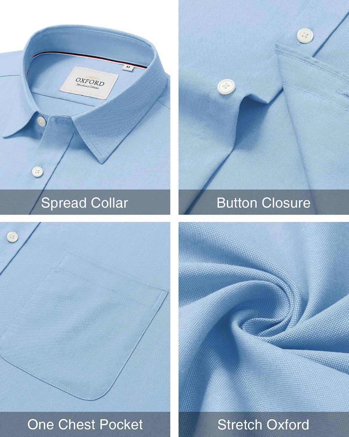 image:imageAlimens amp Gentle Stretch Mens Oxford Shirt Long Sleeve Dress Shirt Casual Work Business Button Down Shirts with PocketLight Blue