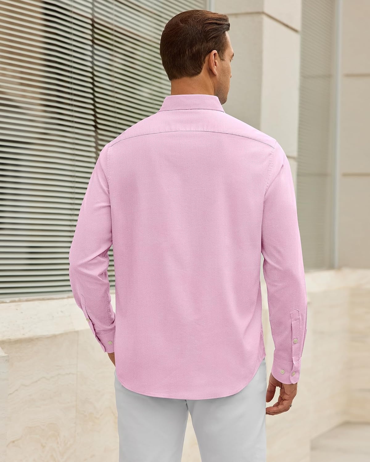 image:imageAlimens amp Gentle Stretch Mens Oxford Shirt Long Sleeve Dress Shirt Casual Work Business Button Down Shirts with PocketLight Pink