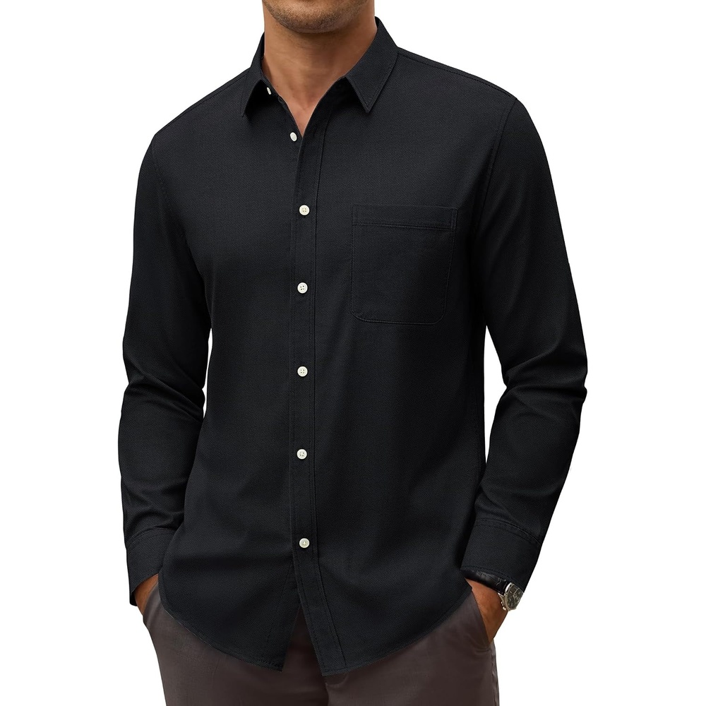 image:imageAlimens amp Gentle Stretch Mens Oxford Shirt Long Sleeve Dress Shirt Casual Work Business Button Down Shirts with PocketBlack
