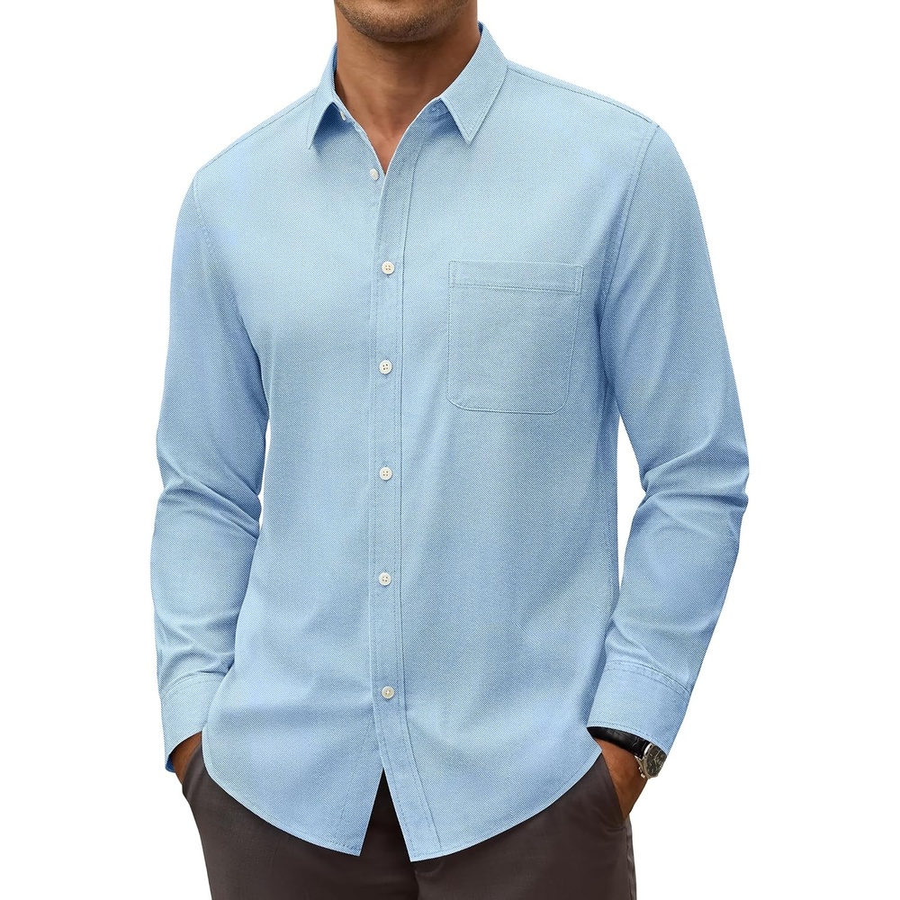 image:imageAlimens amp Gentle Stretch Mens Oxford Shirt Long Sleeve Dress Shirt Casual Work Business Button Down Shirts with PocketLight Blue