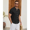 Alimens & Gentle Mens Linen Shirt Short Sleeve Button Down Shirt Casual Beach Vacation Summer Wedding Shirts(Black)