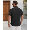 Alimens & Gentle Mens Linen Shirt Short Sleeve Button Down Shirt Casual Beach Vacation Summer Wedding Shirts(Black)