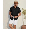 Alimens & Gentle Mens Linen Shirt Short Sleeve Button Down Shirt Casual Beach Vacation Summer Wedding Shirts(Black)