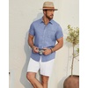 Alimens & Gentle Mens Linen Shirt Short Sleeve Button Down Shirt Casual Beach Vacation Summer Wedding Shirts(Blue)