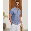 Alimens & Gentle Mens Linen Shirt Short Sleeve Button Down Shirt Casual Beach Vacation Summer Wedding Shirts(Blue)