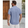Alimens & Gentle Mens Linen Shirt Short Sleeve Button Down Shirt Casual Beach Vacation Summer Wedding Shirts(Blue)