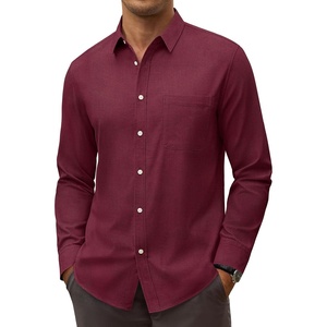 Alimens & Gentle Stretch Mens Oxford Shirt Long Sleeve Dress Shirt Casual Work Business Button Down Shirts with Pocket(Burgundy)