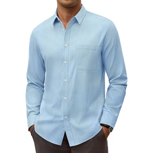 Alimens & Gentle Stretch Mens Oxford Shirt Long Sleeve Dress Shirt Casual Work Business Button Down Shirts with Pocket(Light Blue)