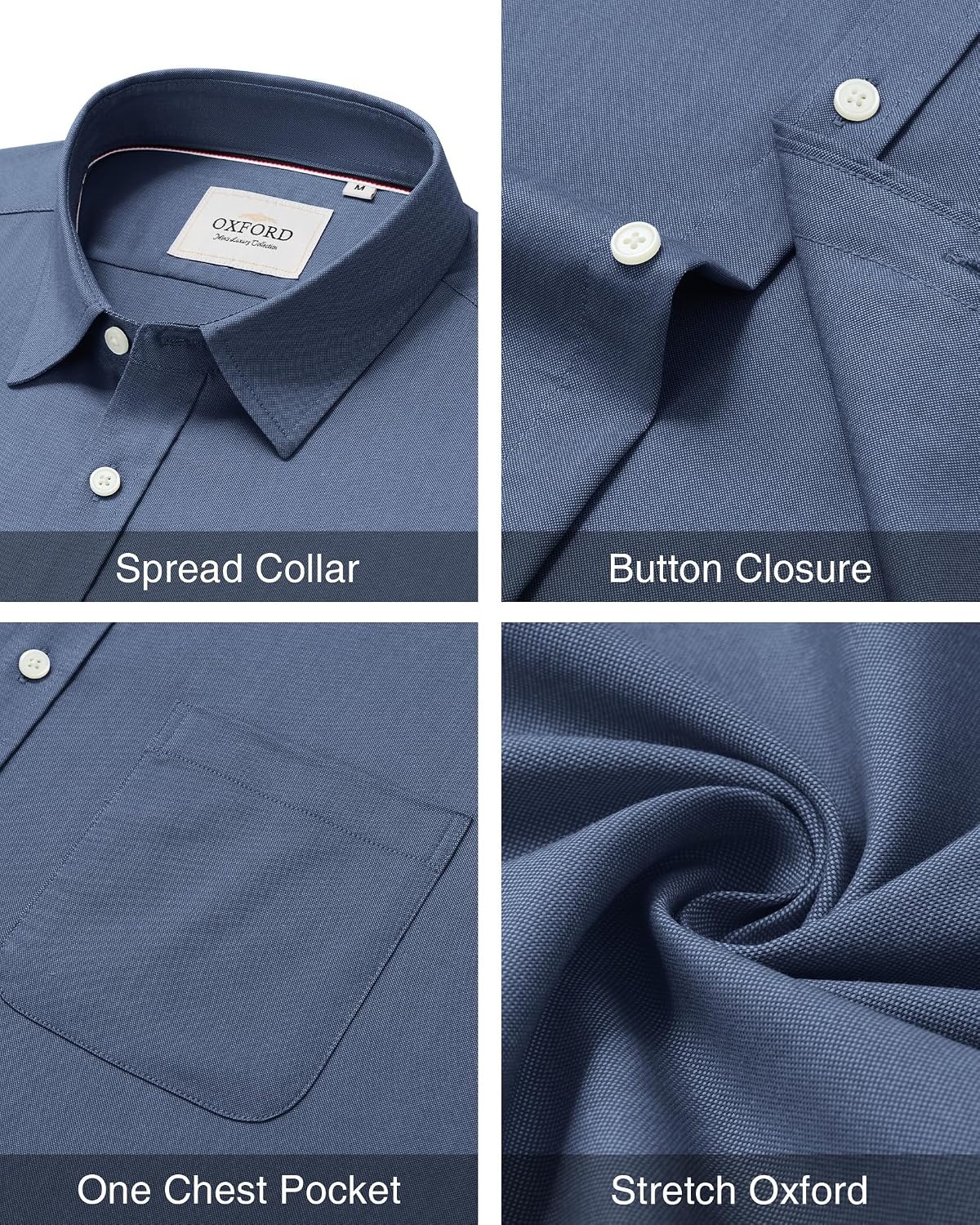 image:imageAlimens amp Gentle Stretch Mens Oxford Shirt Long Sleeve Dress Shirt Casual Work Business Button Down Shirts with PocketDusty Blue