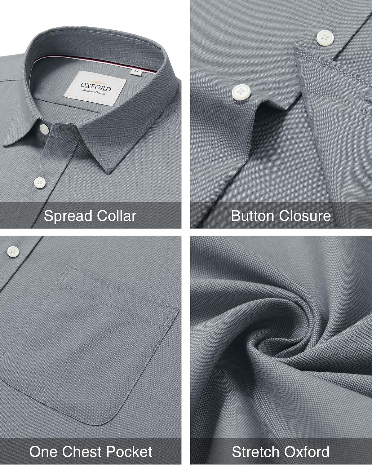 image:imageAlimens amp Gentle Stretch Mens Oxford Shirt Long Sleeve Dress Shirt Casual Work Business Button Down Shirts with PocketGrey