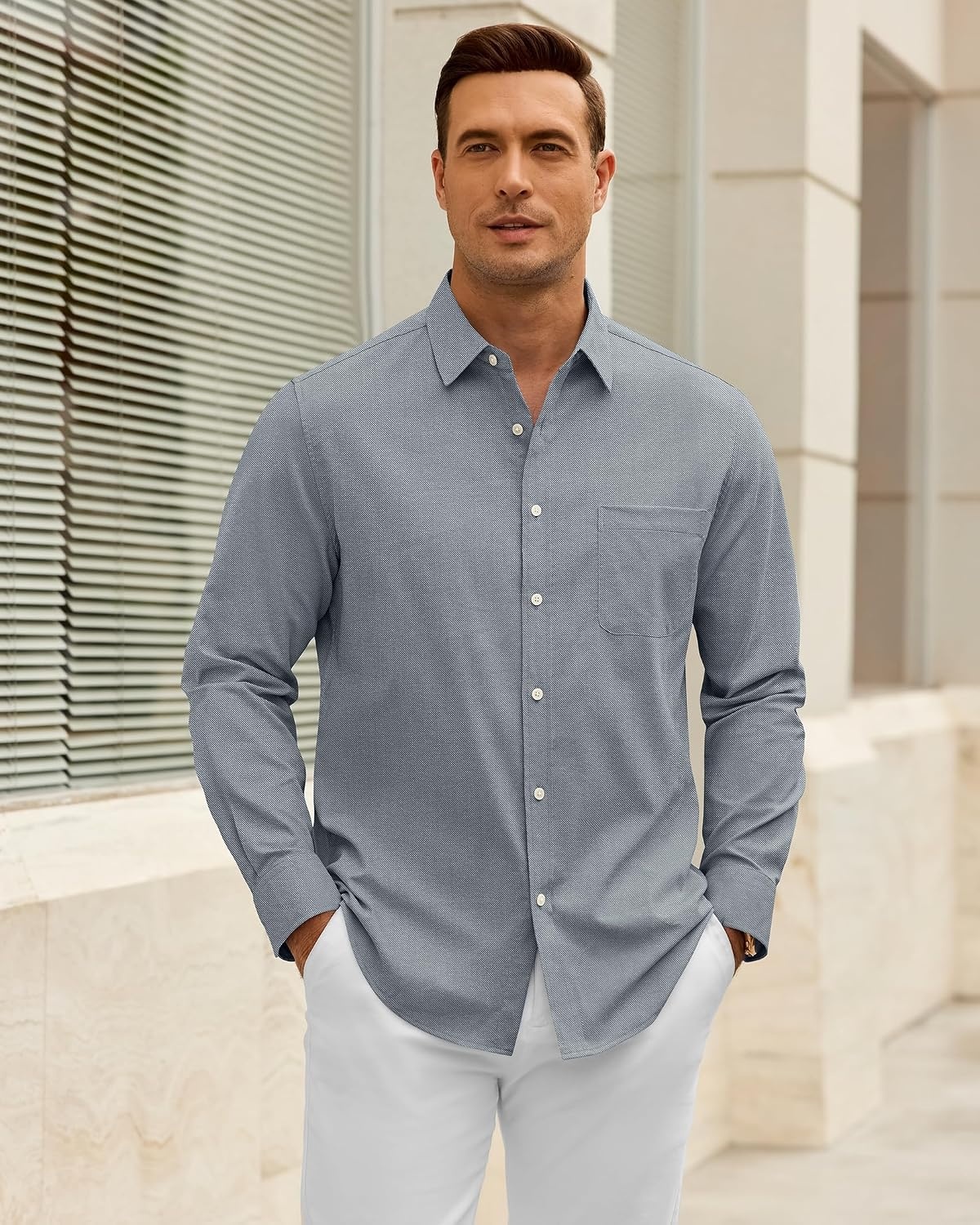 image:imageAlimens amp Gentle Stretch Mens Oxford Shirt Long Sleeve Dress Shirt Casual Work Business Button Down Shirts with PocketGrey