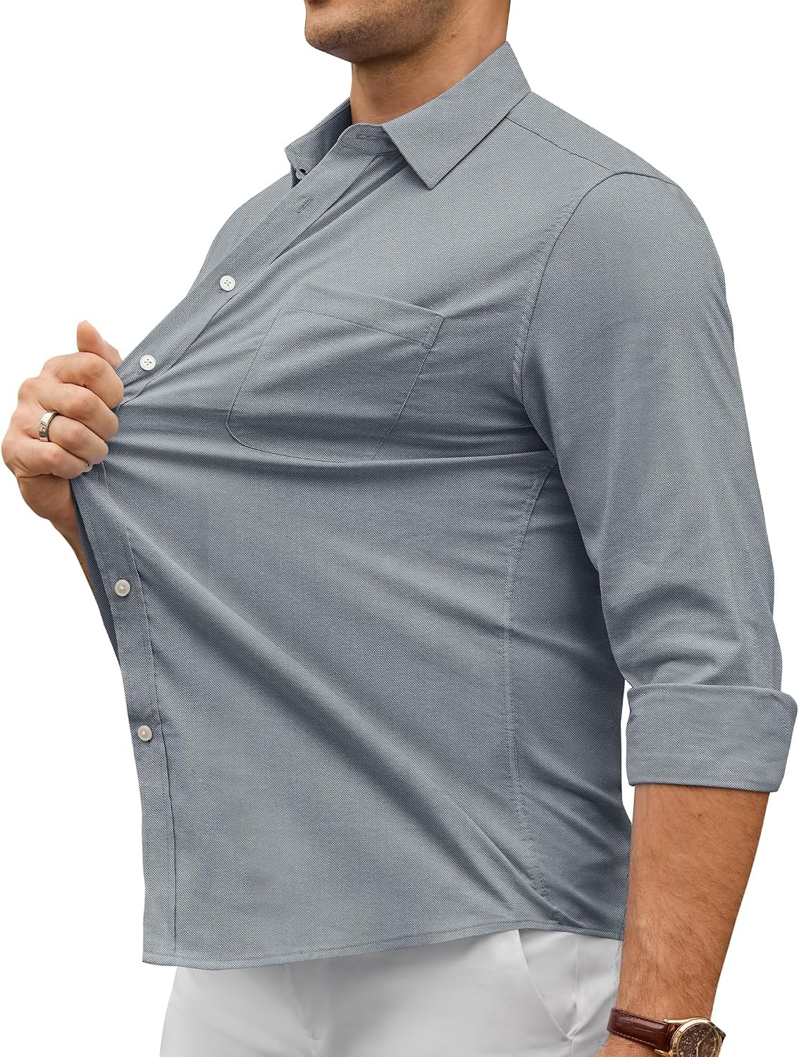 image:imageAlimens amp Gentle Stretch Mens Oxford Shirt Long Sleeve Dress Shirt Casual Work Business Button Down Shirts with PocketGrey