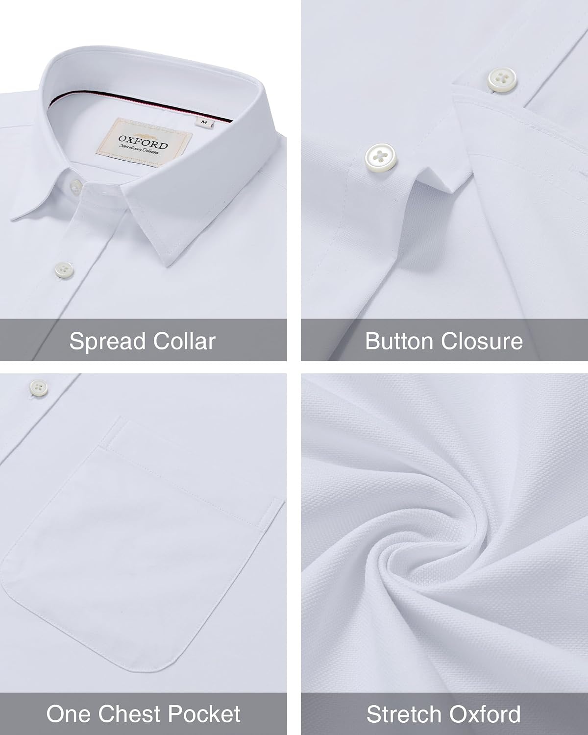 image:imageAlimens amp Gentle Stretch Mens Oxford Shirt Long Sleeve Dress Shirt Casual Work Business Button Down Shirts with PocketWhite