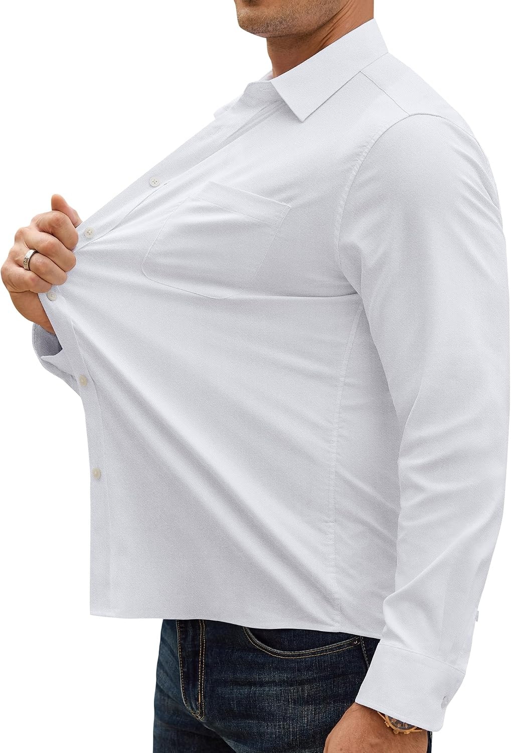image:imageAlimens amp Gentle Stretch Mens Oxford Shirt Long Sleeve Dress Shirt Casual Work Business Button Down Shirts with PocketWhite
