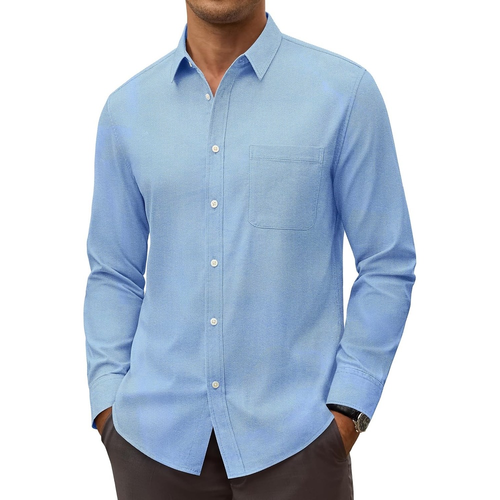 image:imageAlimens amp Gentle Stretch Mens Oxford Shirt Long Sleeve Dress Shirt Casual Work Business Button Down Shirts with PocketBlue