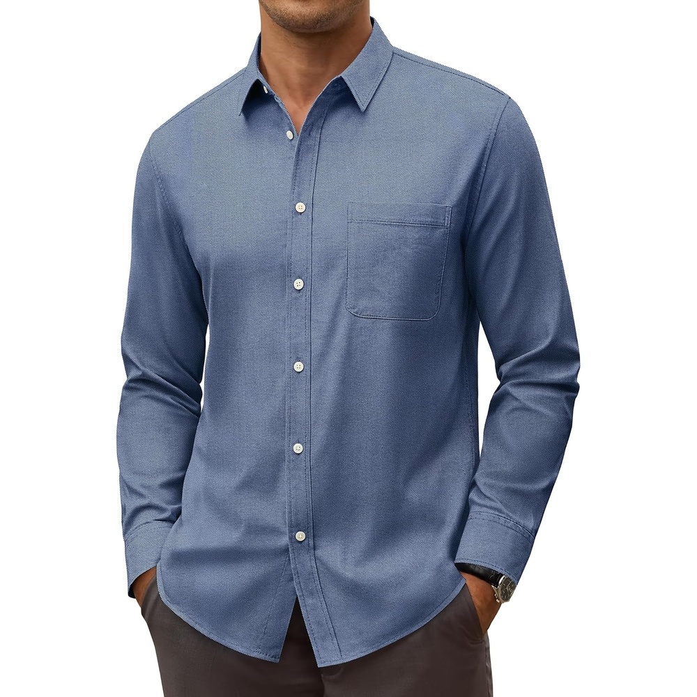 image:imageAlimens amp Gentle Stretch Mens Oxford Shirt Long Sleeve Dress Shirt Casual Work Business Button Down Shirts with PocketDusty Blue