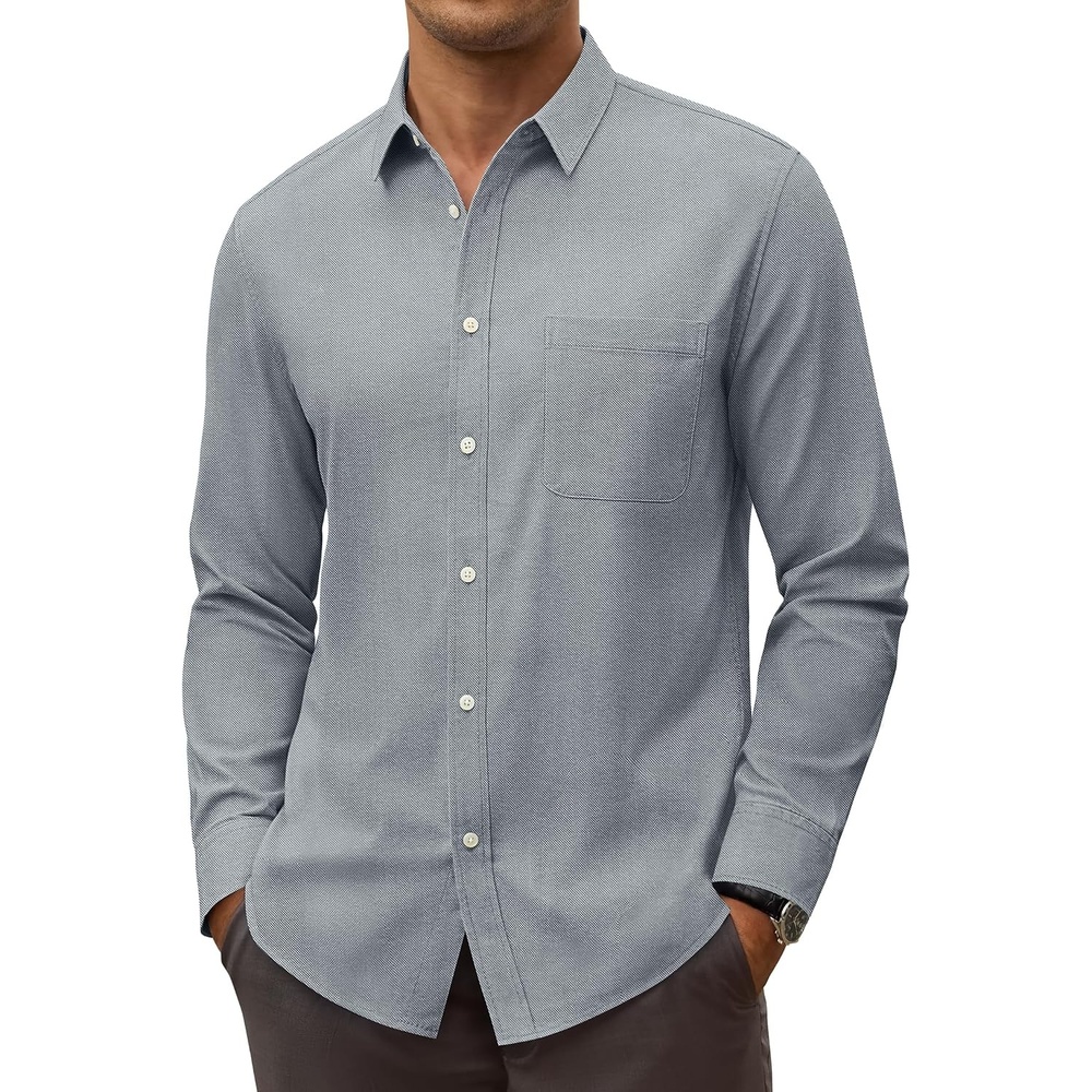 image:imageAlimens amp Gentle Stretch Mens Oxford Shirt Long Sleeve Dress Shirt Casual Work Business Button Down Shirts with PocketGrey