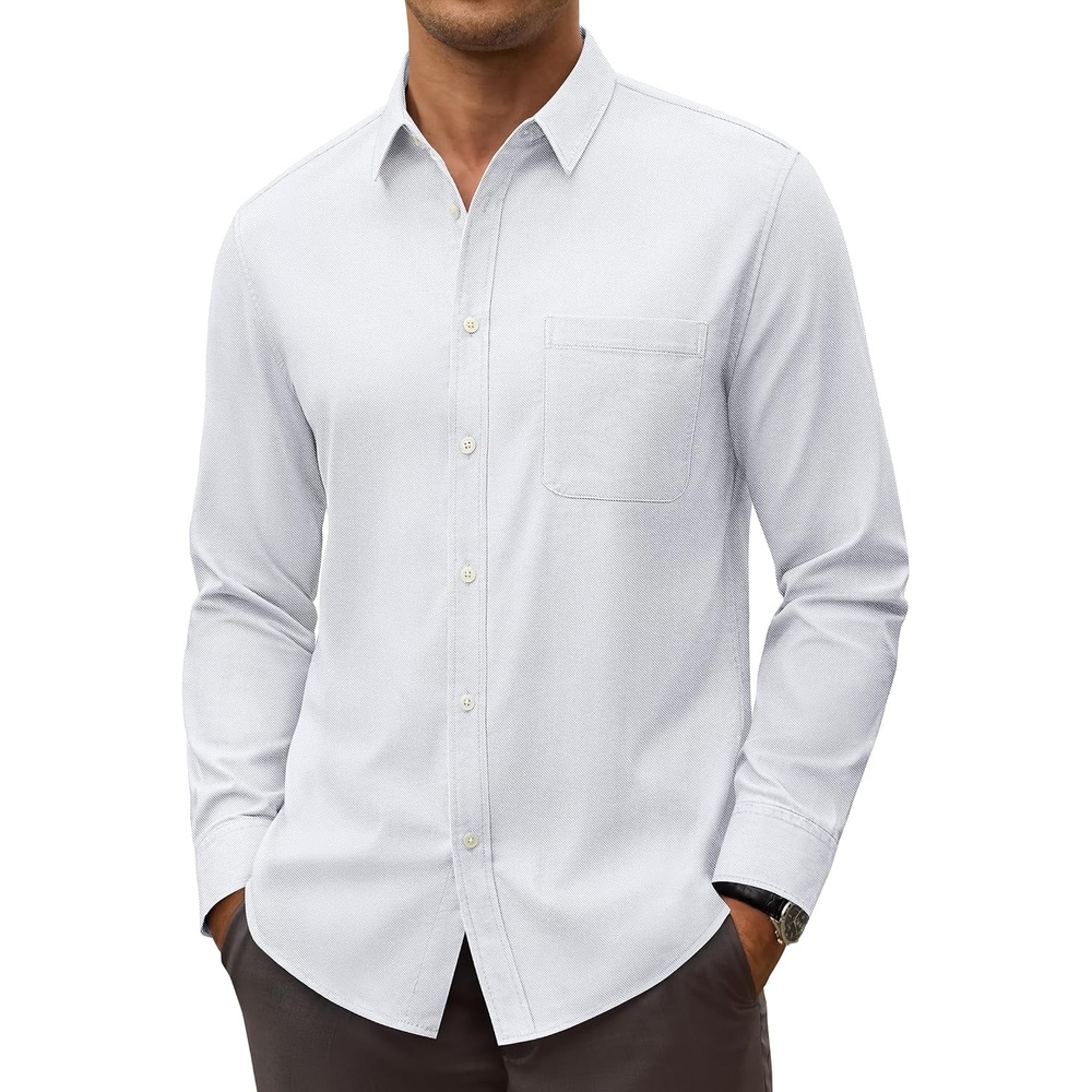 image:imageAlimens amp Gentle Stretch Mens Oxford Shirt Long Sleeve Dress Shirt Casual Work Business Button Down Shirts with PocketWhite