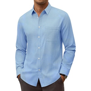 Alimens & Gentle Stretch Mens Oxford Shirt Long Sleeve Dress Shirt Casual Work Business Button Down Shirts with Pocket(Blue)