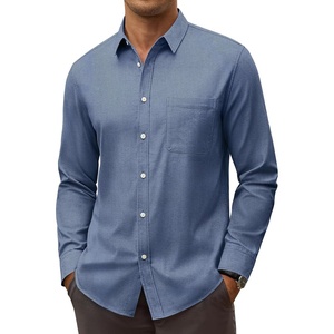Alimens & Gentle Stretch Mens Oxford Shirt Long Sleeve Dress Shirt Casual Work Business Button Down Shirts with Pocket(Dusty Blue)