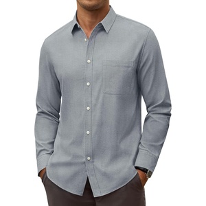 Alimens & Gentle Stretch Mens Oxford Shirt Long Sleeve Dress Shirt Casual Work Business Button Down Shirts with Pocket(Grey)