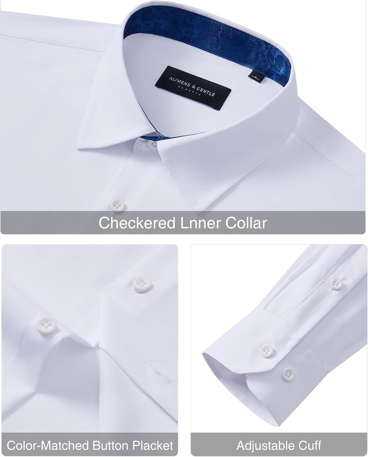 image:imageAlimens amp Gentle Mens Dress Shirts Regular Fit Long Sleeve Button Up Shirt BreathableGraduationSemi FormalWrinkle FreeStretchPolyesterPlaid CollarPocketNo IronChurchWeddingPromWorkCasual