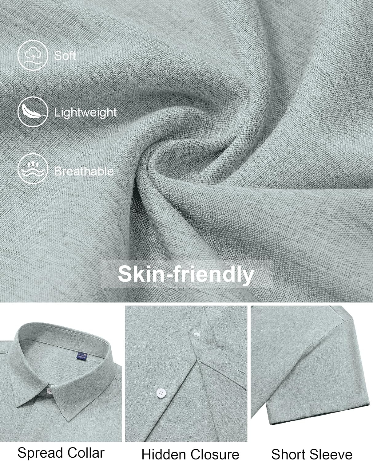 image:imageMens Linen Shirt Short Sleeve Button Down Shirt Summer Casual Beach Tops Lightweight Breathable Shrinkresistant Linen Texture Relaxed Fit Button Up for Vacation Wedding Work Office Date DailyDusty Blue