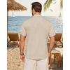Mens Linen Shirt Short Sleeve Button Down Shirt Summer Casual Beach Tops | Lightweight Breathable, Shrink-resistant, Linen Texture, Relaxed Fit Button Up, for Vacation Wedding Work Office Date Daily(Stone)