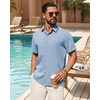 Mens Linen Shirt Short Sleeve Button Down Shirt Summer Casual Beach Tops | Lightweight Breathable, Shrink-resistant, Linen Texture, Relaxed Fit Button Up, for Vacation Wedding Work Office Date Daily(Light Blue)