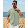 Mens Linen Shirt Short Sleeve Button Down Shirt Summer Casual Beach Tops | Lightweight Breathable, Shrink-resistant, Linen Texture, Relaxed Fit Button Up, for Vacation Wedding Work Office Date Daily(Green)