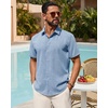 Mens Linen Shirt Short Sleeve Button Down Shirt Summer Casual Beach Tops | Lightweight Breathable, Shrink-resistant, Linen Texture, Relaxed Fit Button Up, for Vacation Wedding Work Office Date Daily(Light Blue)