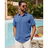 Mens Linen Shirt Short Sleeve Button Down Shirt Summer Casual Beach Tops | Lightweight Breathable, Shrink-resistant, Linen Texture, Relaxed Fit Button Up, for Vacation Wedding Work Office Date Daily(Royal Blue)