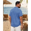 Mens Linen Shirt Short Sleeve Button Down Shirt Summer Casual Beach Tops | Lightweight Breathable, Shrink-resistant, Linen Texture, Relaxed Fit Button Up, for Vacation Wedding Work Office Date Daily(Royal Blue)