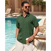 Mens Linen Shirt Short Sleeve Button Down Shirt Summer Casual Beach Tops | Lightweight Breathable, Shrink-resistant, Linen Texture, Relaxed Fit Button Up, for Vacation Wedding Work Office Date Daily(Dark Green)