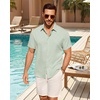 Mens Linen Shirt Short Sleeve Button Down Shirt Summer Casual Beach Tops | Lightweight Breathable, Shrink-resistant, Linen Texture, Relaxed Fit Button Up, for Vacation Wedding Work Office Date Daily(Light Green)