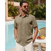 Mens Linen Shirt Short Sleeve Button Down Shirt Summer Casual Beach Tops | Lightweight Breathable, Shrink-resistant, Linen Texture, Relaxed Fit Button Up, for Vacation Wedding Work Office Date Daily(Brown)