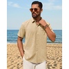 Mens Linen Shirt Short Sleeve Button Down Shirt Summer Casual Beach Tops | Lightweight Breathable, Shrink-resistant, Linen Texture, Relaxed Fit Button Up, for Vacation Wedding Work Office Date Daily(Khaki)