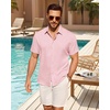 Mens Linen Shirt Short Sleeve Button Down Shirt Summer Casual Beach Tops | Lightweight Breathable, Shrink-resistant, Linen Texture, Relaxed Fit Button Up, for Vacation Wedding Work Office Date Daily(Pink)