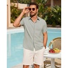 Mens Linen Shirt Short Sleeve Button Down Shirt Summer Casual Beach Tops | Lightweight Breathable, Shrink-resistant, Linen Texture, Relaxed Fit Button Up, for Vacation Wedding Work Office Date Daily(Light Grey)
