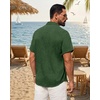 Mens Linen Shirt Short Sleeve Button Down Shirt Summer Casual Beach Tops | Lightweight Breathable, Shrink-resistant, Linen Texture, Relaxed Fit Button Up, for Vacation Wedding Work Office Date Daily(Dark Green)