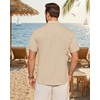 Mens Linen Shirt Short Sleeve Button Down Shirt Summer Casual Beach Tops | Lightweight Breathable, Shrink-resistant, Linen Texture, Relaxed Fit Button Up, for Vacation Wedding Work Office Date Daily(Tan)