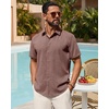 Mens Linen Shirt Short Sleeve Button Down Shirt Summer Casual Beach Tops | Lightweight Breathable, Shrink-resistant, Linen Texture, Relaxed Fit Button Up, for Vacation Wedding Work Office Date Daily(Burgundy)