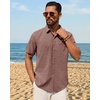 Mens Linen Shirt Short Sleeve Button Down Shirt Summer Casual Beach Tops | Lightweight Breathable, Shrink-resistant, Linen Texture, Relaxed Fit Button Up, for Vacation Wedding Work Office Date Daily(Burgundy)