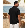 Mens Linen Shirt Short Sleeve Button Down Shirt Summer Casual Beach Tops | Lightweight Breathable, Shrink-resistant, Linen Texture, Relaxed Fit Button Up, for Vacation Wedding Work Office Date Daily(Black)