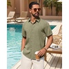 Mens Linen Shirt Short Sleeve Button Down Shirt Summer Casual Beach Tops | Lightweight Breathable, Shrink-resistant, Linen Texture, Relaxed Fit Button Up, for Vacation Wedding Work Office Date Daily(Army Green)