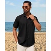 Mens Linen Shirt Short Sleeve Button Down Shirt Summer Casual Beach Tops | Lightweight Breathable, Shrink-resistant, Linen Texture, Relaxed Fit Button Up, for Vacation Wedding Work Office Date Daily(Black)